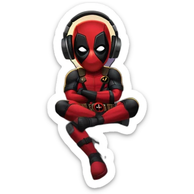 Deadpool-listening to music with headphones- on a bridge sticker