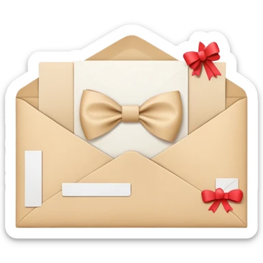 an open beige envelope with a bow with a letter sticking out of it sticker
