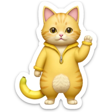 A cat with banana clothing and standing up sticker