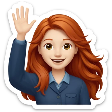 Excited long haired redhead waving sticker