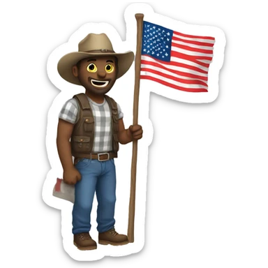 redneck holding an amarican flag sticker