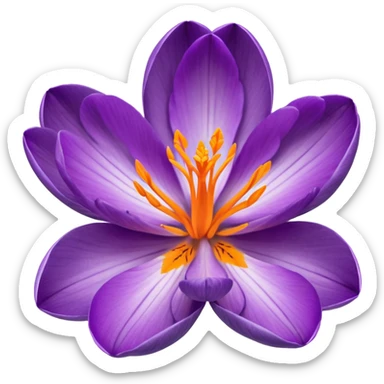 saffron crocus flower, top view, vivid purple petals, orange center sticker