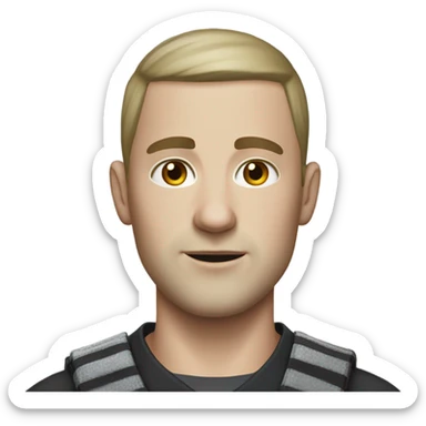 an white skin prisoner in an dark gray uniform. very realistic and detailed sticker