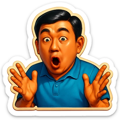 The same Japanese man looks at the viewer with a surprised look, and his hands are empty sticker