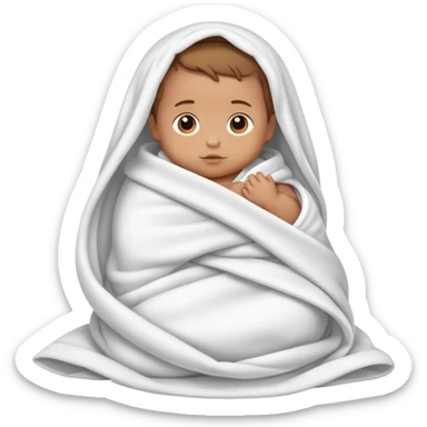 tanned baby swaddled in a white blanket sticker