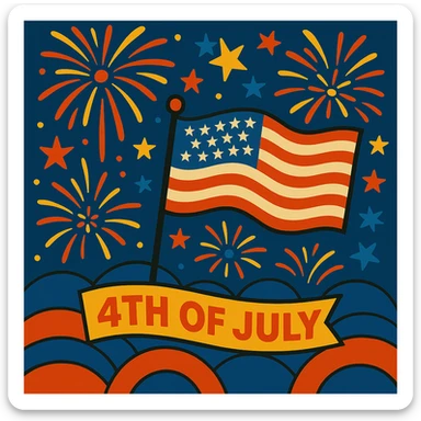 Add more fireworks in the sky, keep the vibrant 4th of July celebration style with colorful and festive fireworks illuminating the night sky. sticker