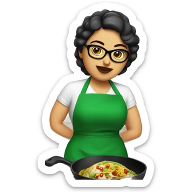 mexican chubby lady green apron  with glasses cooking tacos sticker
