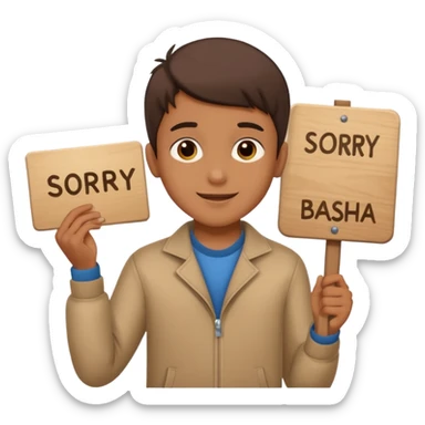 Boy with sign written sorry bhasha 😭 crying enoji sticker