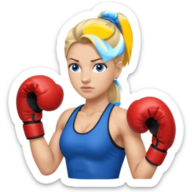 Rubia de ojos azules boxeo con pelo recogido y mostrando cuerpo sticker