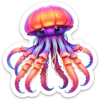 Neon glowing jellyfish-crab-squi sticker