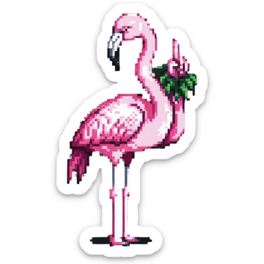 flamingo showing middle finger, pixel art sticker