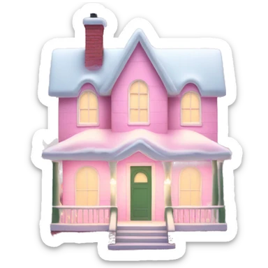 Pastel pink Christmas house with Christmas lights and evergreen trees sticker