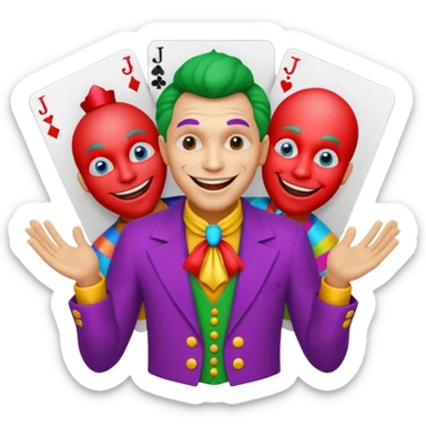 3 poker cards, with crazy colorful human jolly jokers inside, face and torso only sticker