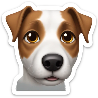 Jack Russell's dog with a brown ear and eye sticker