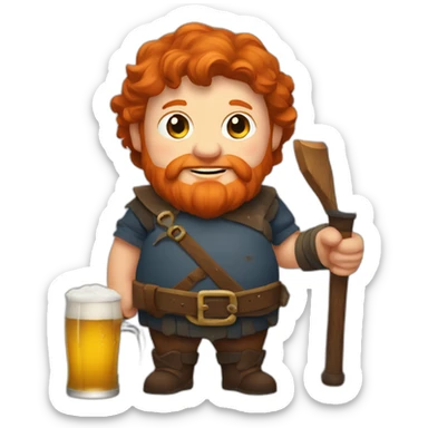 Fat redhead dwarf holding beer and pickaxe sticker