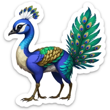  beautiful handsome gorgeous aesthetic colorful vibrant Vernid-Trico-species-Fakemon-creature by LiLaiRa, 4 legs, 1 tail, random markings, (full body) with a peacock-feather-tail sticker