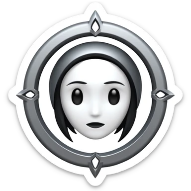 Minimalist broken halo, dark gothic iOS-style emoji, metallic silver, subtle glow, black background sticker