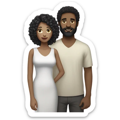 white-skinned woman with curly black hair together with a bearded white-skinned man sticker