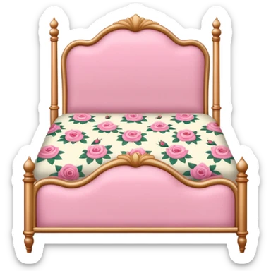 pink bed with vintage frame & floral rose sheets sticker