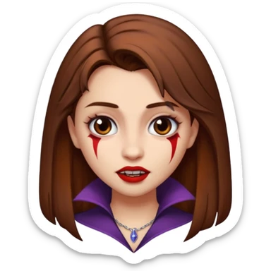 Bella from Twilight emoji, with a vampire bite mark on her neck, brown hair sticker