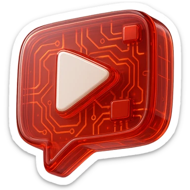 red speech bubble with inside a big red YouTube white play button, very glossy circuit style, white sticker