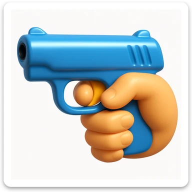 A 3D iOS emoji-style close-up of an index finger pulling a pistol's trigger, showing only the hand and the trigger area inside the trigger guard; stylized, non-realistic toy-pistol look, glossy Apple-style finish, clean white background.
 sticker