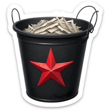 black bucket no handle, shredded paper inside, red texas on front sticker