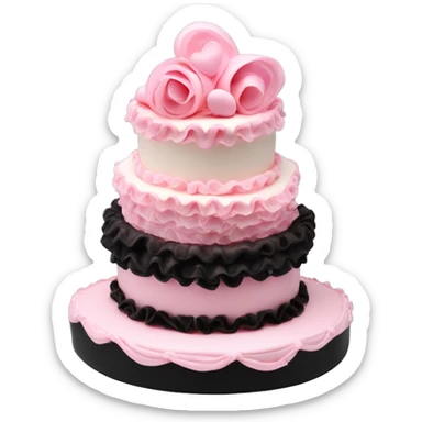 Birthday cake heart ruffles pink coquette black pink vanilla three tier heart shaped sticker