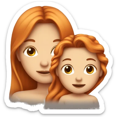 Girl with long orange hair holding baby boy with brown hair  sticker