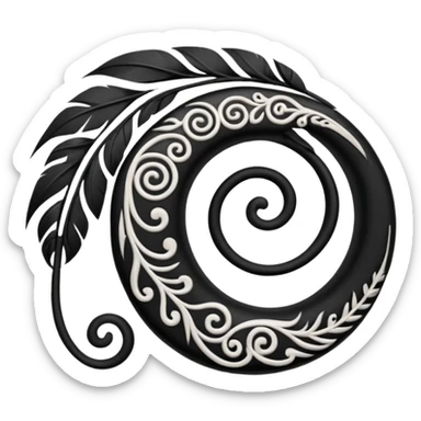 Feather Māori koru design at top sticker