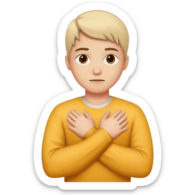 A person crosses their arms over their chest, forming a cross. sticker