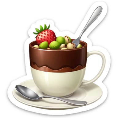 Dubai chocolate with pistachio and strawberry inside of a cup with a fork sticker