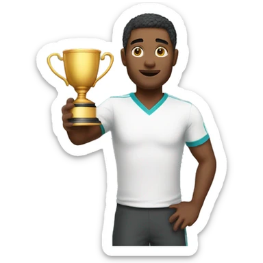 a man wth a champion cup sticker