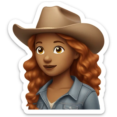 Biracial redhead girl with light brown eyes cowboy hat walking her cow sticker