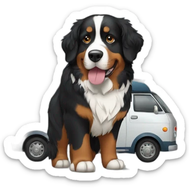 Bernese mountain dog travelling with a camper sticker