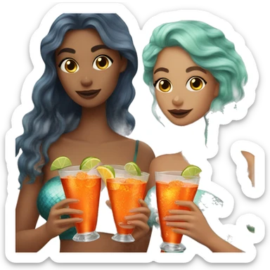 Three beautiful mermaids (light skin) drinking aperol sticker