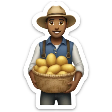 Less Brown handsome guy with black hair wearing farmer's hat and holding a basket full of potatoes sticker