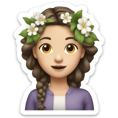 White brunette girl with flowers in hair sticker