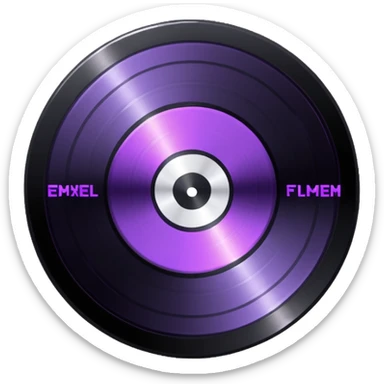 black pixel art record disc with a purple middle label, pixel art sticker