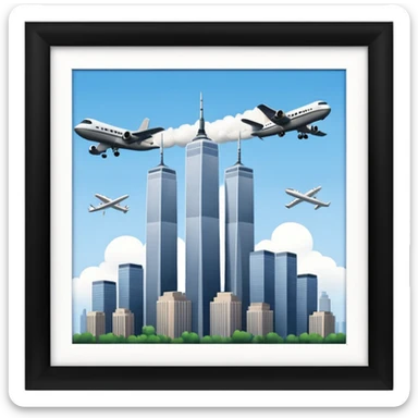 Twin towers with airplane hitting them  sticker