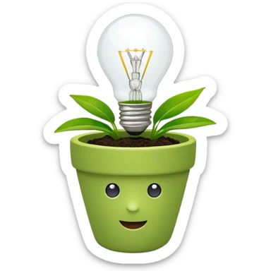small plant pot with a lightbulb growing out, symbolizing innovation and start-up growth sticker