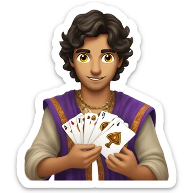 tanned pretty brunette boy fortune teller cards  sticker