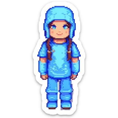 Extract and isolate the character in the blue outfit, preserving the original Minecraft pixel art style, colors, and details, with a transparent background. sticker