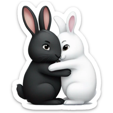 Black rabbit hugging white rabbit  sticker