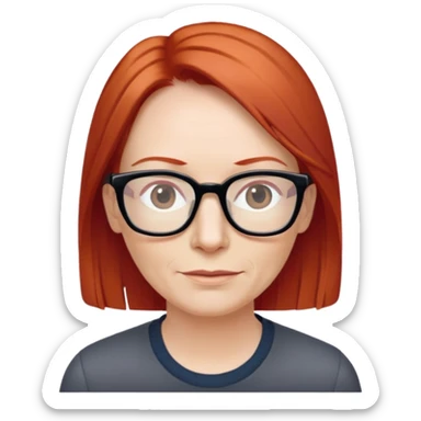 middle age Red head long straight hair pale skin wearing glasses sticker