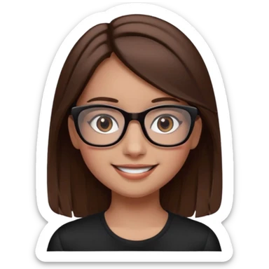 une ado, brune aux cheuveux tres fonces longs lisses blanche, ,lunettes carres noires, yeux bruns fonces joues rose sticker