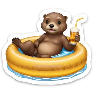 an otter sitting in an inflatable pool filled up with beer who is sipping directly from the pool made of beer with a little straw sticker