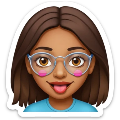 make a tongue sticking out expression for this indian girl that has transparent under ey patches sticker