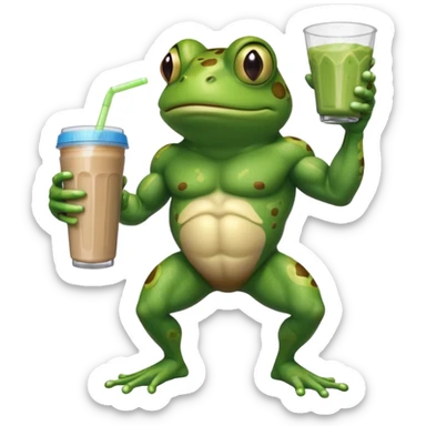 crazy muscular frog drinking protein shake sticker