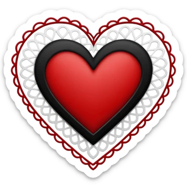 red and black heart with white lace, more black than red sticker